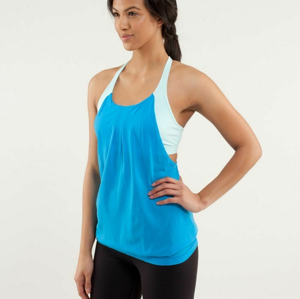 LULULEMON No Limits Size 4 Blue Turquoise Workout Built In Bra Tanktop
